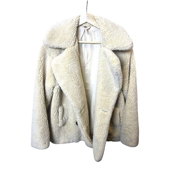 Free People Teddy Sherpa Pea Coat Oatmeal XS Cozy & Soft Double Breasted Jacket - Picture 5 of 11